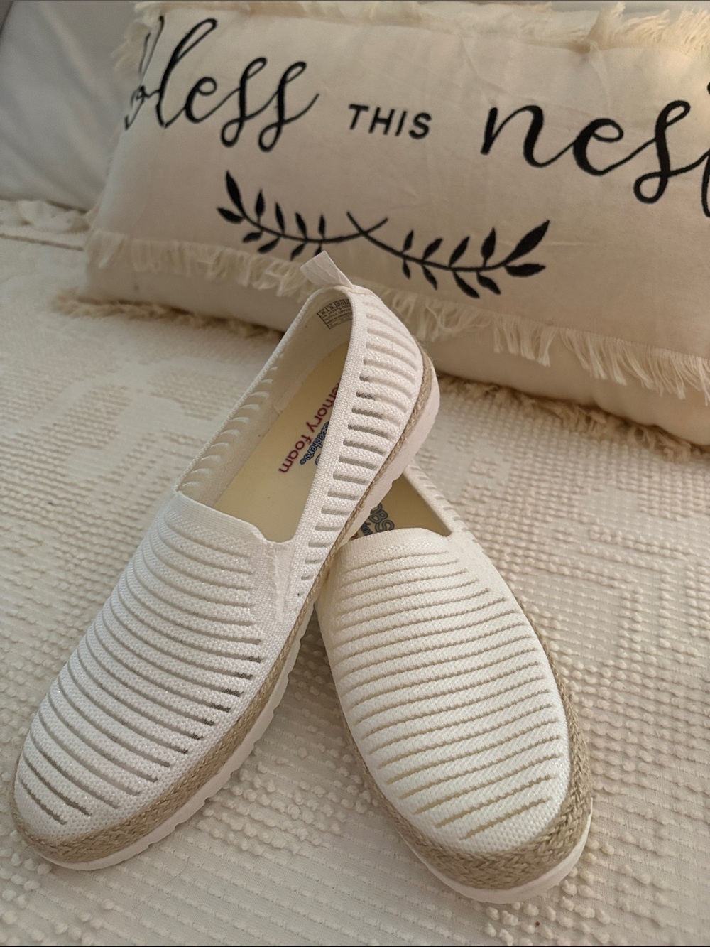 Brand new pearly off white slip-ons